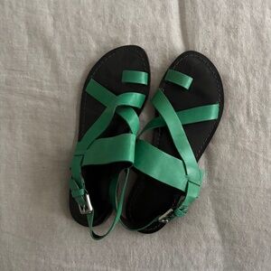 Green 100% Leather Italian Made Strappy Sandal
